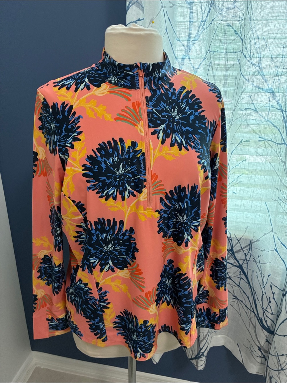 Mott50 Coral Floral Half-Zip Long Sleeve Top